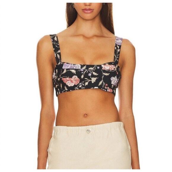 Tularosa Tops - Tularosa Serena Crop Top in Sabine Floral Black Ground Size XS